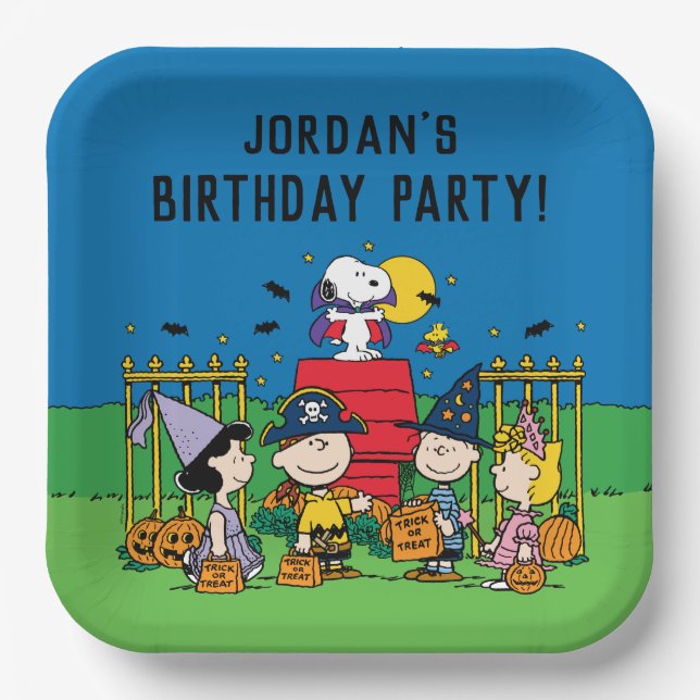 Charlie Brown and Gang Halloween Birthday Party Paper Plates (Front)