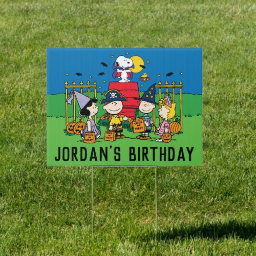 Charlie Brown and Gang Halloween Birthday Party Sign