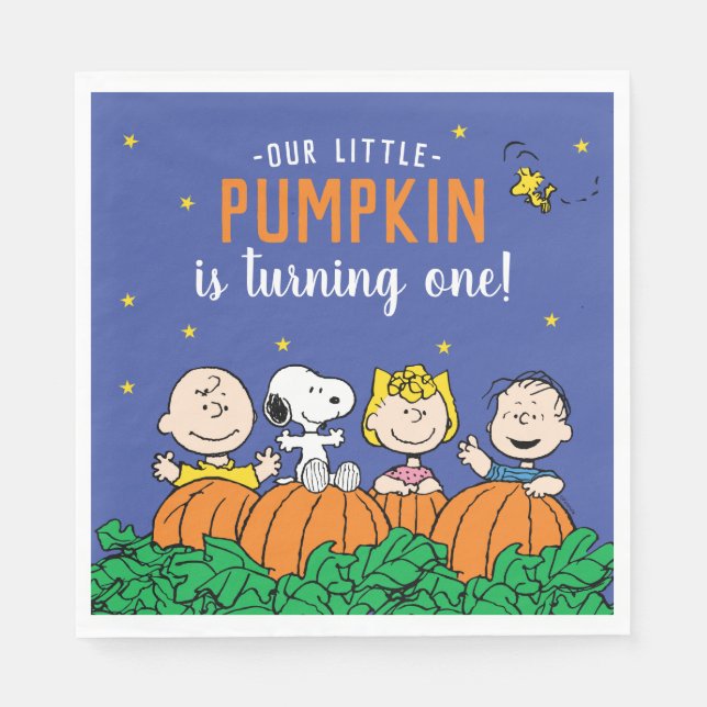 Charlie Brown and Gang Pumpkin 1st Birthday Napkins (Front)