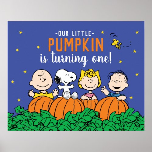 Charlie Brown and Gang Pumpkin 1st Birthday Poster