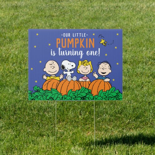 Charlie Brown and Gang Pumpkin 1st Birthday Sign