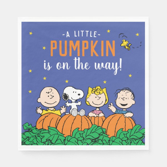 Charlie Brown and Gang Pumpkin Baby Shower Napkins (Front)