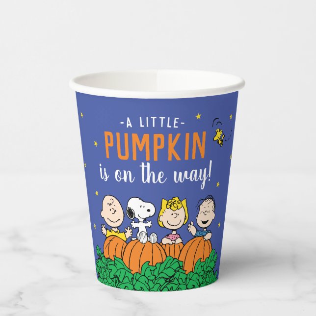 Charlie Brown and Gang Pumpkin Baby Shower Paper Cups (Left)
