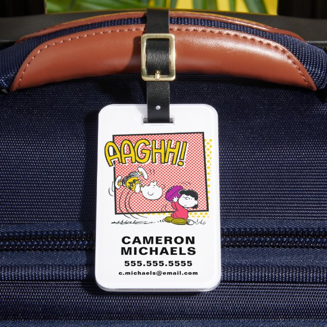 Charlie Brown and Lucy Football Comic Graphic Luggage Tag (Front Insitu 2)