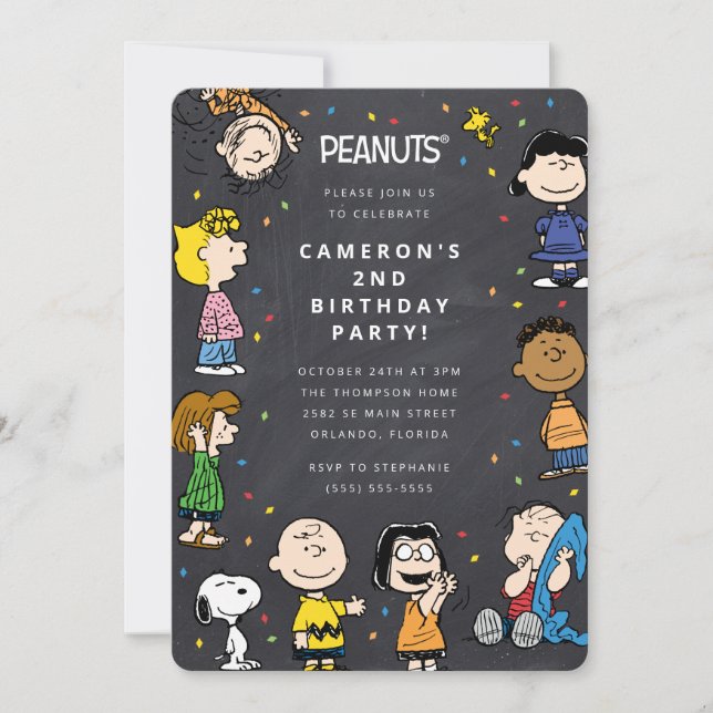 Charlie Brown & Gang Chalkboard Confetti Birthday Invitation (Front)