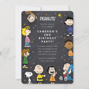 Charlie Brown & Gang Chalkboard Confetti Birthday Invitation