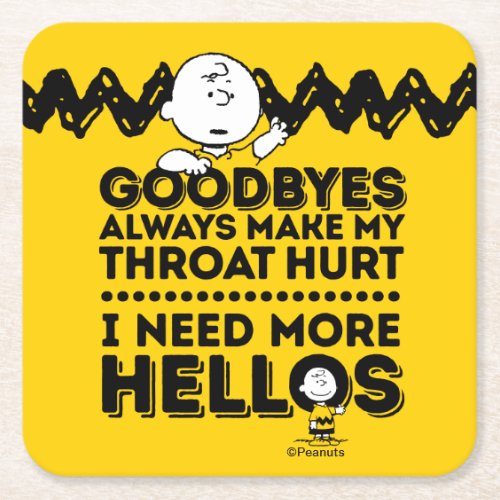 Charlie Brown Goodbyes and Hellos Square Paper Coaster