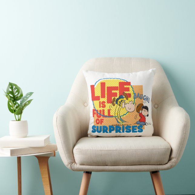 Charlie Brown & Lucy - Life is Full of Surprises Throw Pillow (Chair)