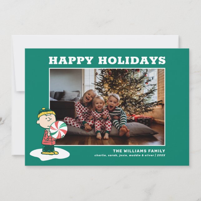 Charlie Brown Peppermint Candy Holiday Card (Front)