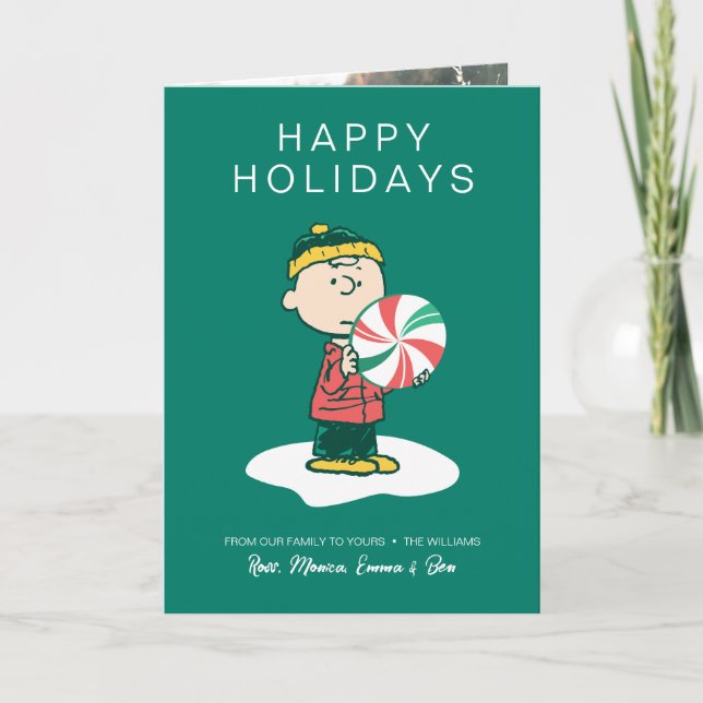 Charlie Brown Peppermint Candy Holiday Card (Front)