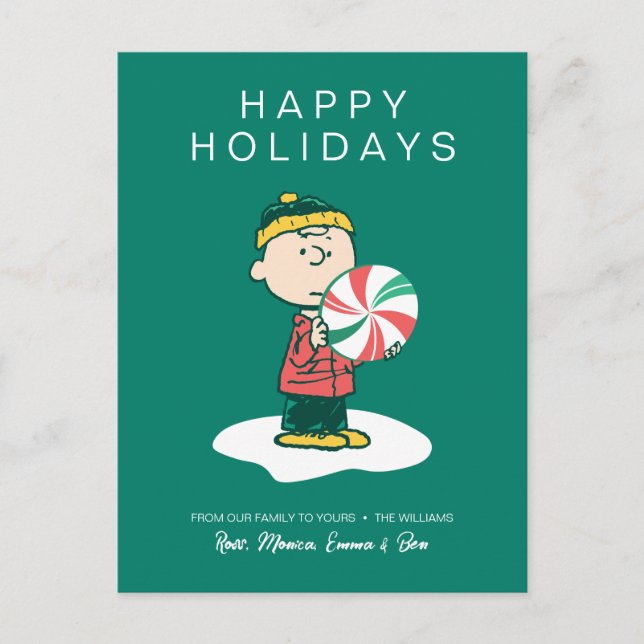 Charlie Brown Peppermint Candy Holiday Postcard (Front)