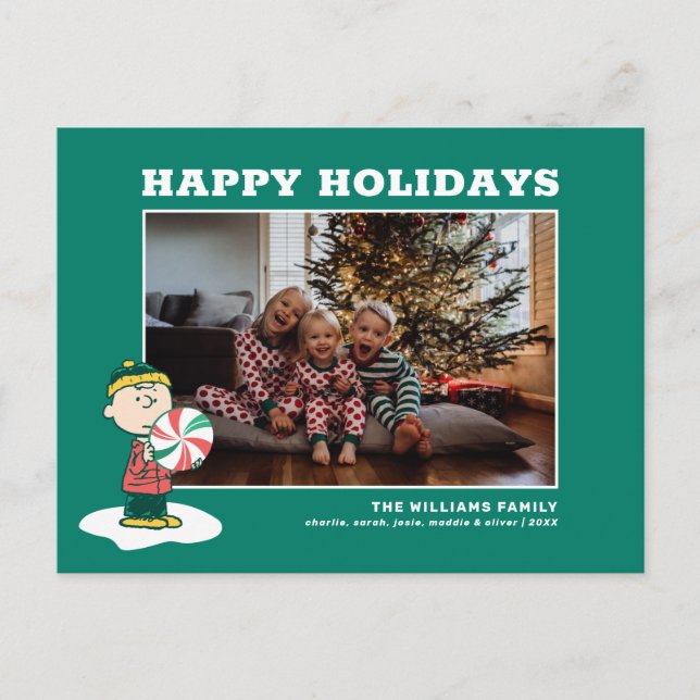 Charlie Brown Peppermint Candy Holiday Postcard (Front)