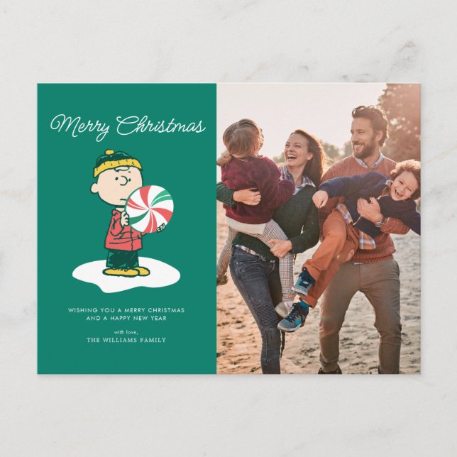 Charlie Brown Peppermint Candy Holiday Postcard (Front)