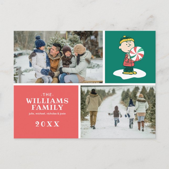 Charlie Brown Peppermint Candy Holiday Postcard (Front)