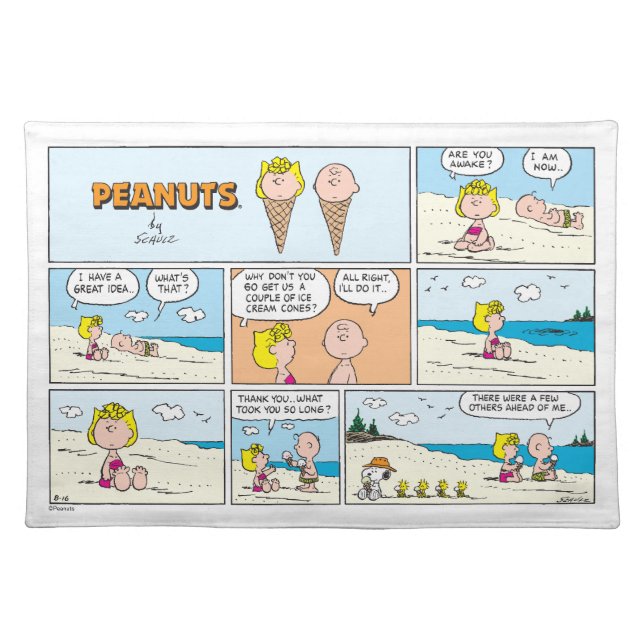Charlie Brown & Sally Ice Cream At The Beach Cloth Placemat (Front)