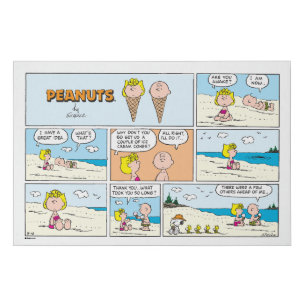 Charlie Brown & Sally Ice Cream At The Beach Faux Canvas Print