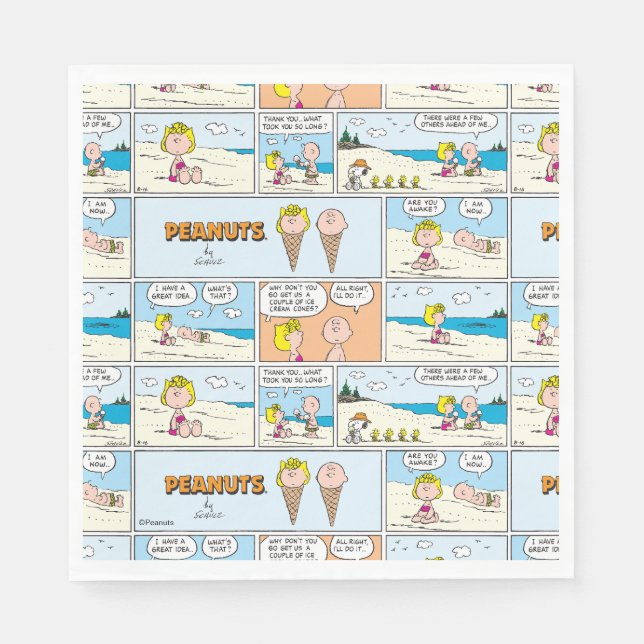 Charlie Brown & Sally Ice Cream At The Beach Napkins (Front)