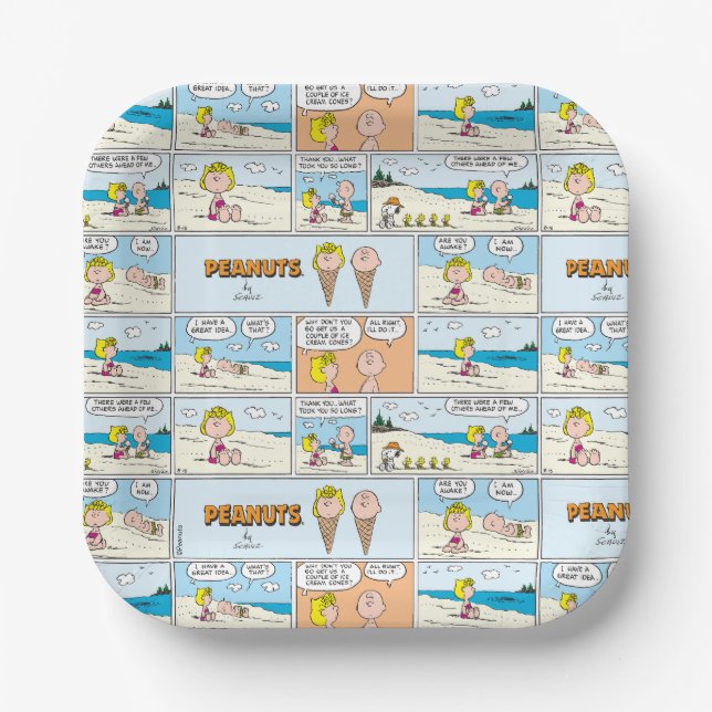 Charlie Brown & Sally Ice Cream At The Beach Paper Plates (Front)
