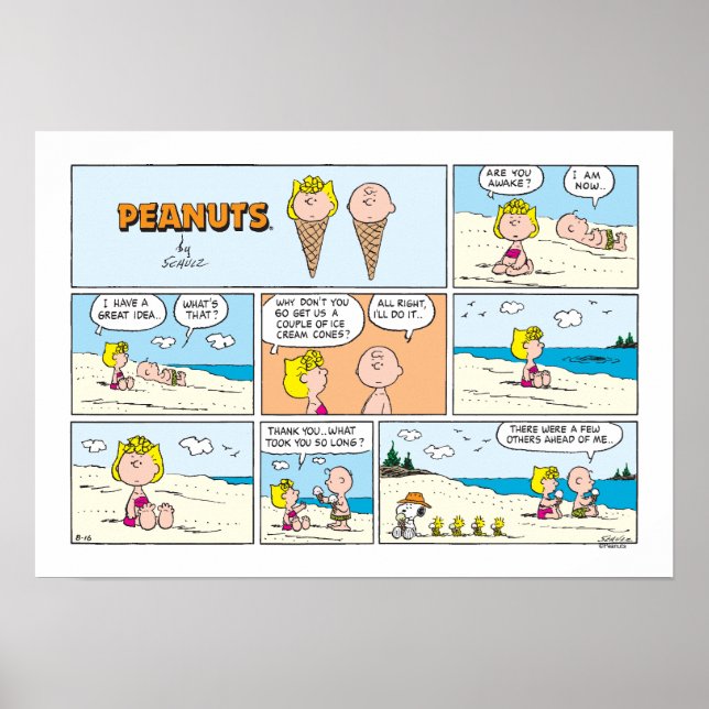 Charlie Brown & Sally Ice Cream At The Beach Poster (Front)