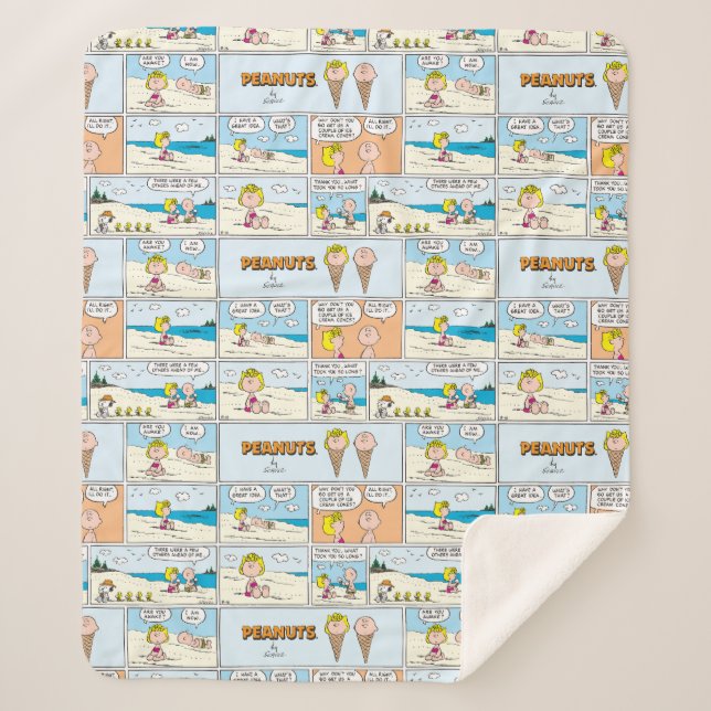 Charlie Brown & Sally Ice Cream At The Beach Sherpa Blanket (Front)