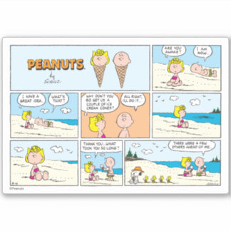 Charlie Brown & Sally Ice Cream At The Beach Sticker