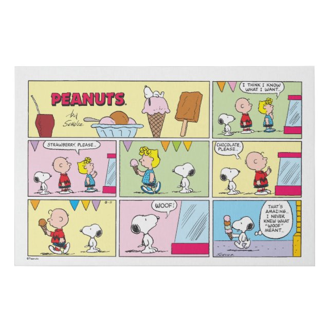 Charlie Brown, Snoopy & Sally | Ice Cream Faux Canvas Print (Front)