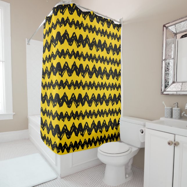 Charlie Brown Zig Zag Pattern Shower Curtain (In Situ)