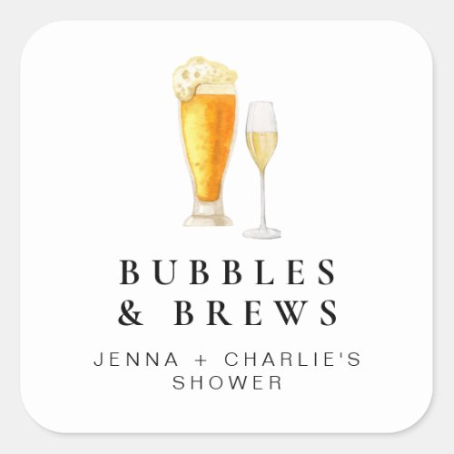 CHARLIE Bubbles  Brews Couples Shower Favor Square Sticker