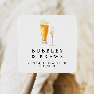 CHARLIE Bubbles & Brews Couples Shower Favor Square Sticker