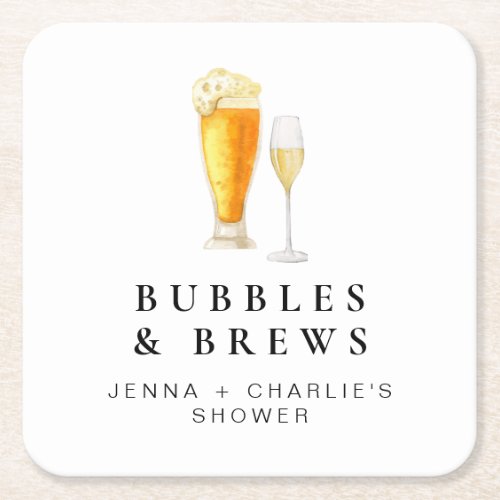 CHARLIE Bubbles  Brews Couples Shower Welcome Square Paper Coaster