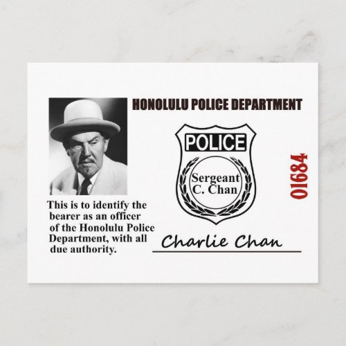 Charlie Chan Police ID Postcard