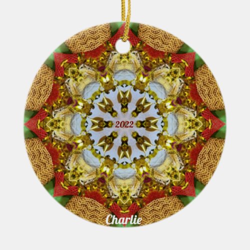 CHARLIE  CHRISTMAS Red Green Yellow 2022  Ceramic Ornament
