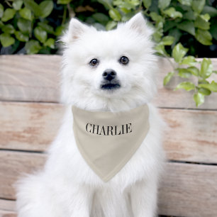 Charlie Classic Name Monogram   Beige Pet Bandana Collar