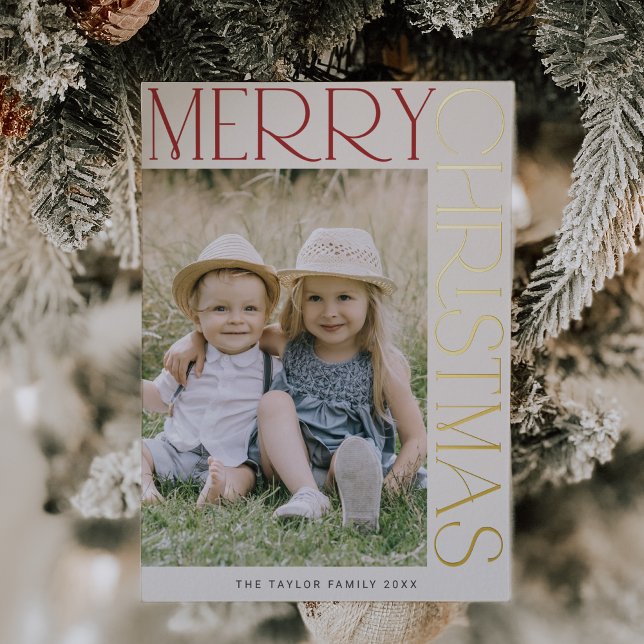CHARLIE Cream Gold Foil Fun Photo Merry Christmas Foil Holiday Card (CHARLIE Cream Gold Foil Fun Photo Merry Christmas Foil Holiday Card)