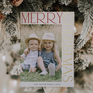 CHARLIE Cream Gold Foil Fun Photo Merry Christmas Holiday Card
