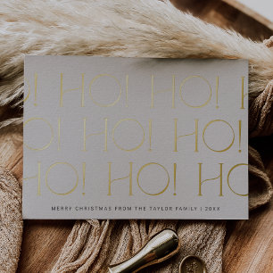 CHARLIE Cream Gold Foil Ho Ho Ho Family Christmas Holiday Card