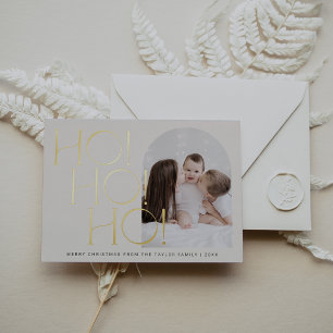 CHARLIE Cream Gold Foil Ho Ho Ho Photo Christmas Holiday Card