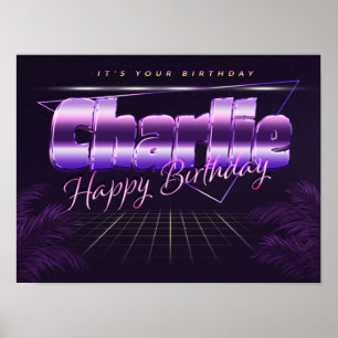 Charlie First Name Purple Retro Poster Birthday