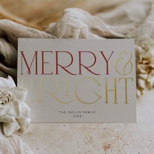 CHARLIE Gold Foil Merry Bright Family Christmas Holiday Card