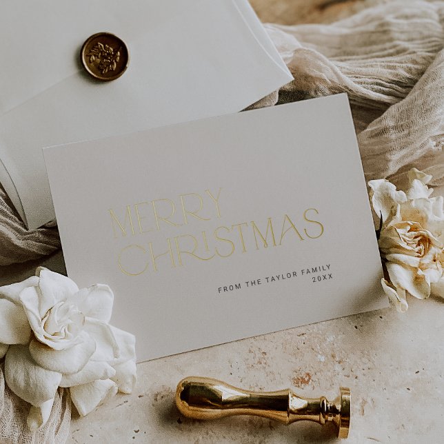 CHARLIE Gold Foil Simple Family Merry Christmas Holiday Card (CHARLIE Gold Foil Simple Family Merry Christmas Foil Holiday Card)