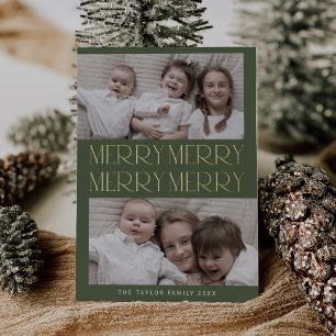 CHARLIE Green Foil Photo Fun Merry Merry Christmas Holiday Card