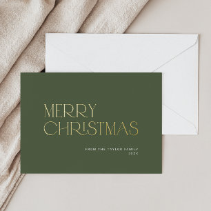 CHARLIE Green Foil Simple Family Merry Christmas Foil Holiday Card