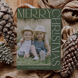 CHARLIE Green Gold Foil Fun Photo Merry Christmas Holiday Card
