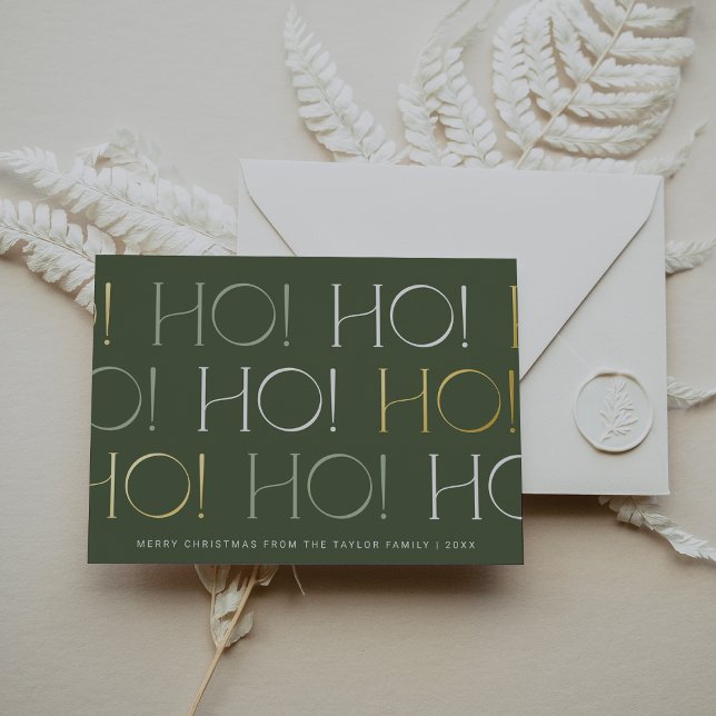 CHARLIE Green Gold Foil Ho Ho Ho Family Christmas Foil Holiday Card (CHARLIE Green Gold Foil Ho Ho Ho Family Christmas Foil Holiday Card)