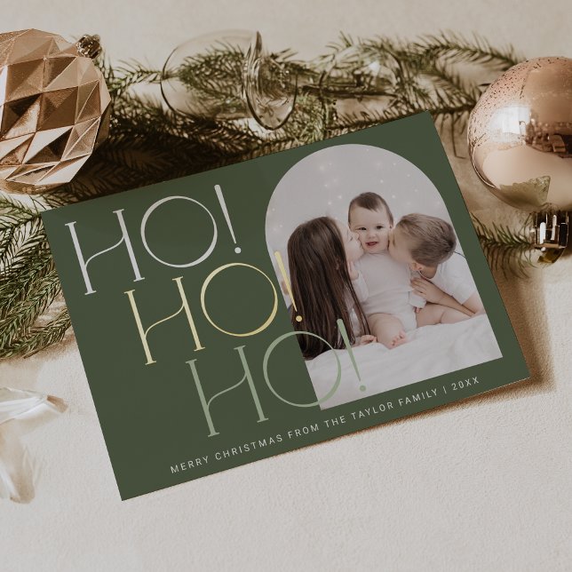 CHARLIE Green Gold Foil Ho Ho Ho Photo Christmas Holiday Card (CHARLIE Green Gold Foil Ho Ho Ho Photo Christmas Foil Holiday Card)