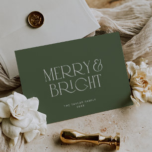 CHARLIE Green Modern Merry Bright Family Christmas Holiday Card