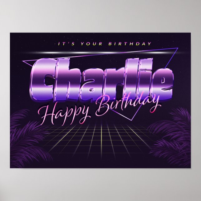 Charlie Name First Name purla retro Poster Birthda (Front)
