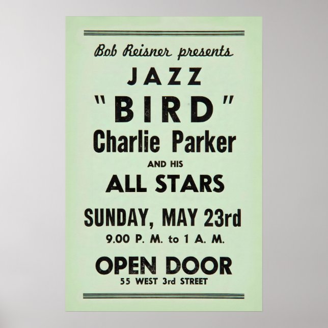 Charlie Parker jazz poster - Open Door - 1954 2 (Front)