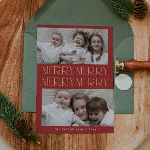CHARLIE Red Foil Photo Fun Merry Merry Christmas Foil Holiday Card