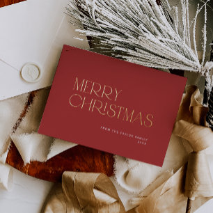CHARLIE Red Foil Simple Family Merry Christmas Holiday Card